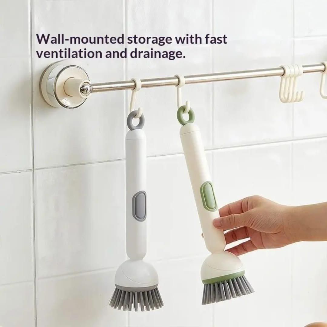 360° Scrubber Wand – Kitchen Dish Cleaning Brush with Liquid Dispenser