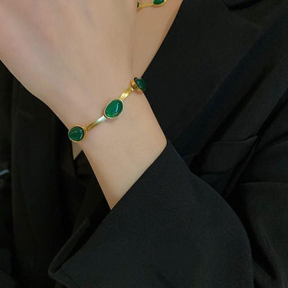 Luxury Oval Green Crystal Jewelry Set – Necklace with Matching Bracelet