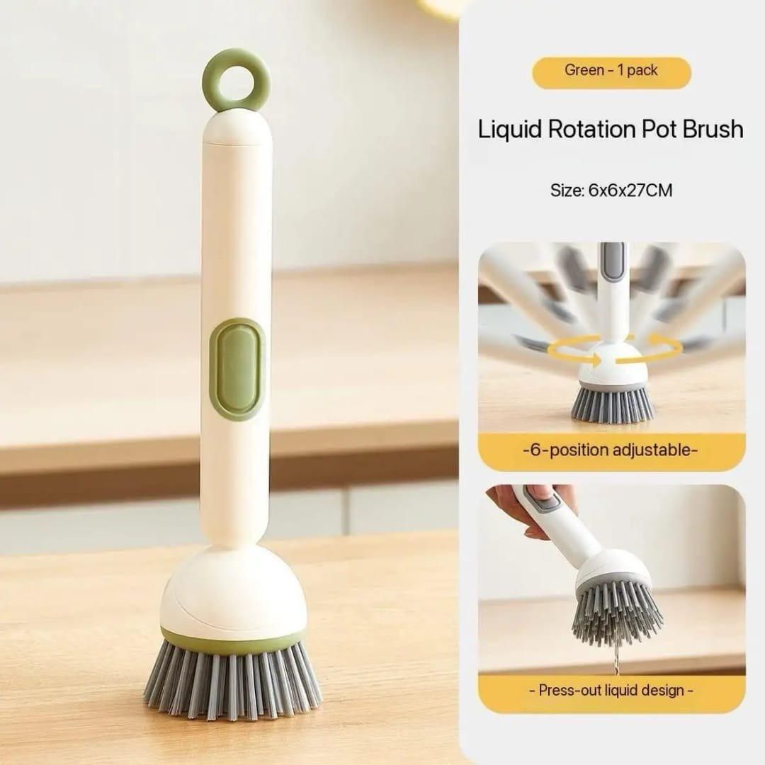360° Scrubber Wand – Kitchen Dish Cleaning Brush with Liquid Dispenser