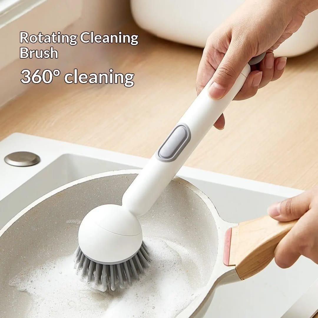 360° Scrubber Wand – Kitchen Dish Cleaning Brush with Liquid Dispenser