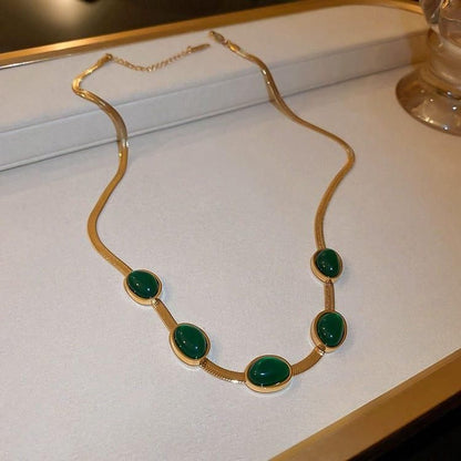 Luxury Oval Green Crystal Jewelry Set – Necklace with Matching Bracelet
