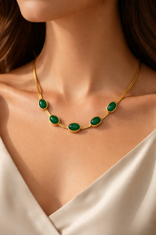 Luxury Oval Green Crystal Jewelry Set – Necklace with Matching Bracelet