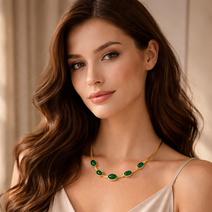 Luxury Oval Green Crystal Jewelry Set – Necklace with Matching Bracelet