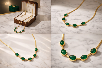Luxury Oval Green Crystal Jewelry Set – Necklace with Matching Bracelet