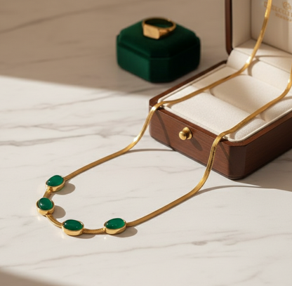 Luxury Oval Green Crystal Jewelry Set – Necklace with Matching Bracelet