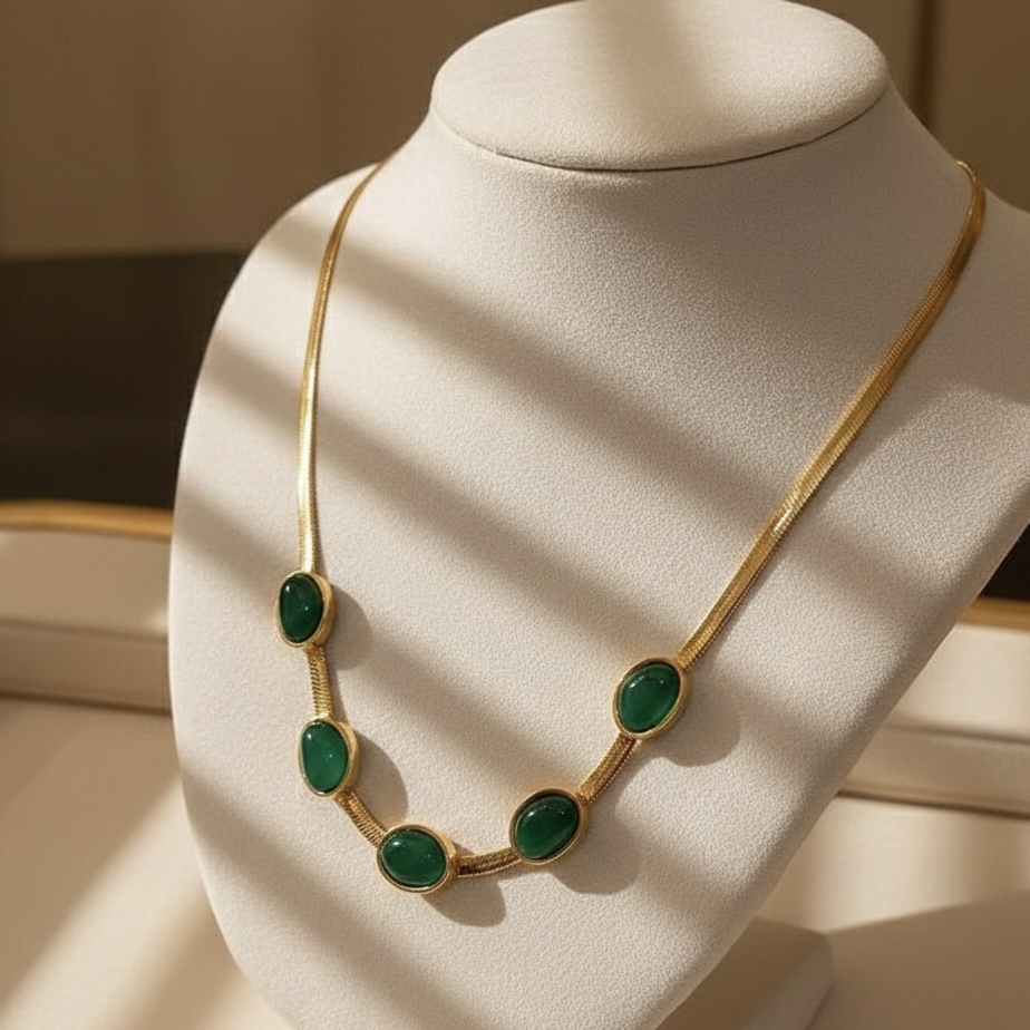 Luxury Oval Green Crystal Jewelry Set – Necklace with Matching Bracelet