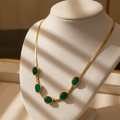 Luxury Oval Green Crystal Jewelry Set – Necklace with Matching Bracelet